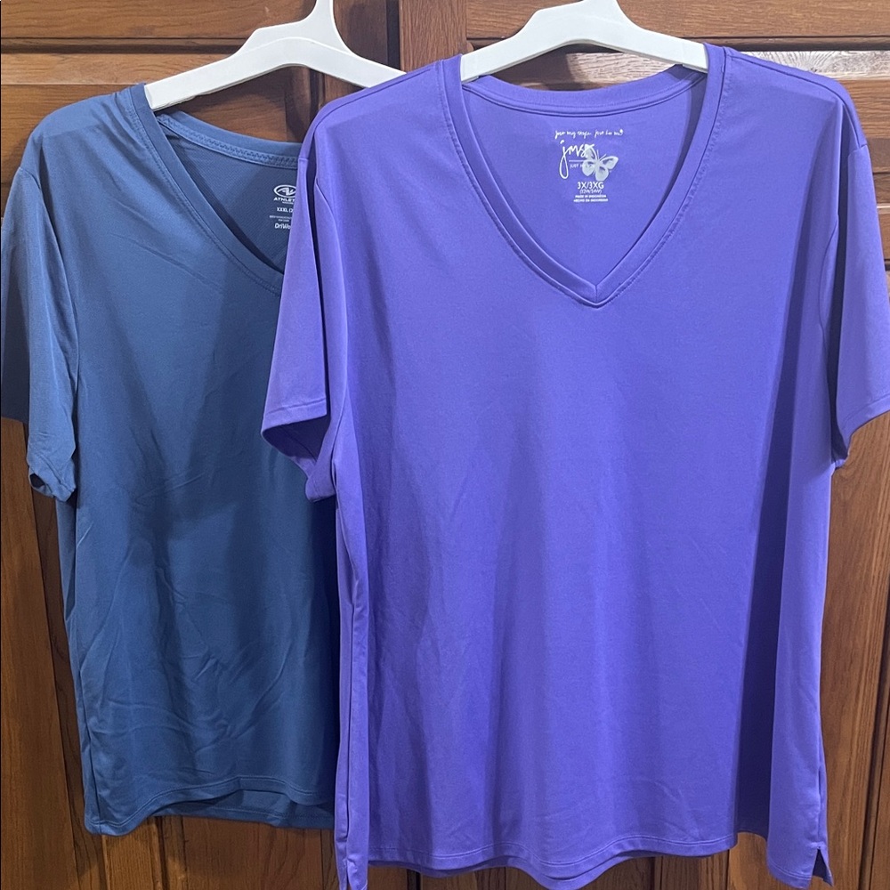 Just My Size Purple V-Neck & Athletic blue dri works women’s Sz. 22  Bundle